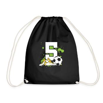 Football Birthday 5 Years Old Young Children - Drawstring Bag - black - Front