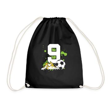 Football Birthday 9 Years Old Young Children - Drawstring Bag - black - Front
