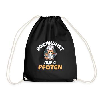 Kochkunst auf 4 Pfoten - Katze kochen - Turnbeutel - Schwarz - Vorne