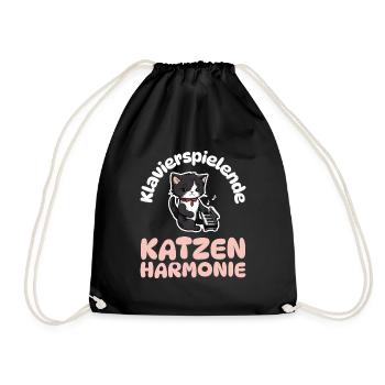 Klavierspielende Katzenharmonie - Katzen Klavier - Turnbeutel - Schwarz - Vorne