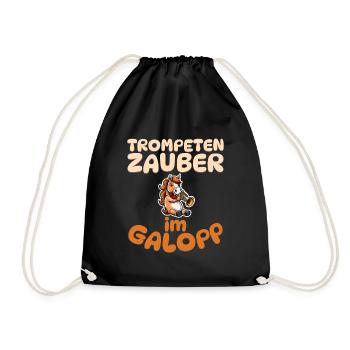 Trompetenzauber im Galopp - Pferde Trompete - Turnbeutel - Schwarz - Vorne