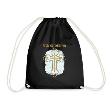 Serbien Belgrad Balkan Orthodox Flagge Kreuz - Turnbeutel - Schwarz - Vorne