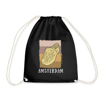 Niederlande Tourist Amsterdam Holzschuhe Schuhe - Turnbeutel - Schwarz - Vorne