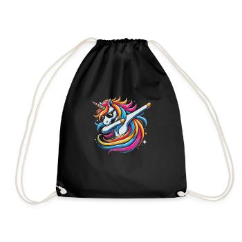 Regenbogen Einhorn mit Sonnenbrille Comic Kunst - Turnbeutel - Schwarz - Vorne