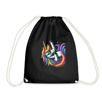 Regenbogen Einhorn mit Sonnenbrille Comic Kunst - Turnbeutel - Schwarz - Vorne