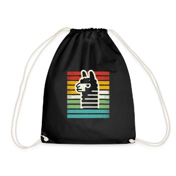 Retro Llama Alpaca in Rainbow Colors Comic Art - Drawstring Bag - black - Front