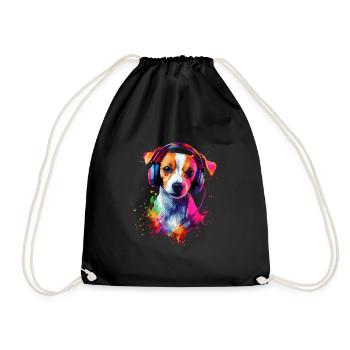 Bunt Künstlerisch Jack Russell Terrier Hund Jacky - Turnbeutel - Schwarz - Vorne