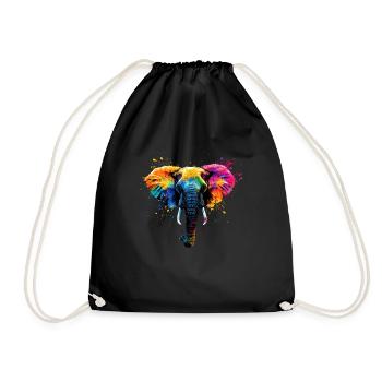 Colorful Artistic Elephant Big Five Wild Animals - Drawstring Bag - black - Front