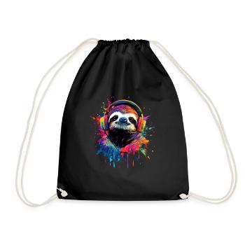 paresseux artistique coloré avec casque - Sac de sport léger - noir - Devant