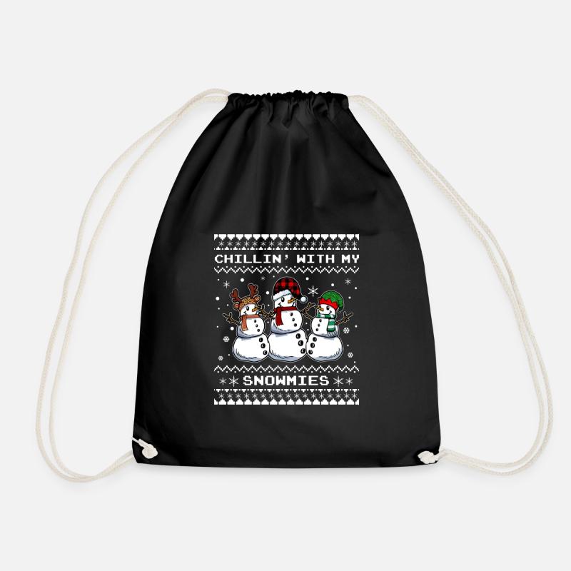 Snowmies Christmas Ugly Christmas snowman - Drawstring Bag - black