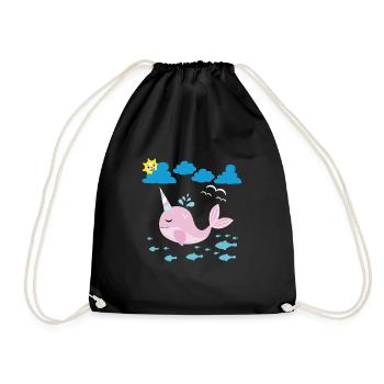 Petit narval, soleil souriant et poisson - Sac de sport léger - noir - Devant