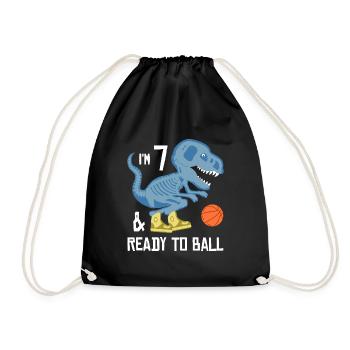 Birthday 7 years old dinosaur with basketball - Drawstring Bag - black - Front