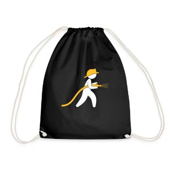 A Firefighter With A Water Hose - Drawstring Bag - black - Front