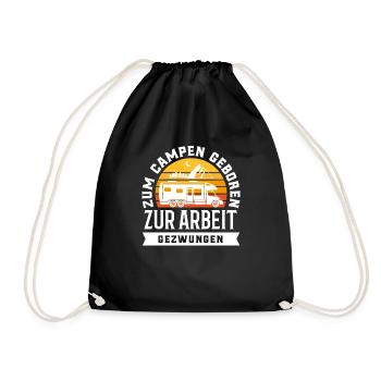 Camper, Campen, Zelten, Outdoor, - Turnbeutel - Schwarz - Vorne