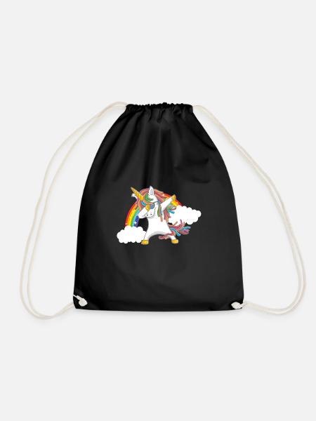 dabbing unicorn einhorn regenbogen - Turnbeutel - Schwarz