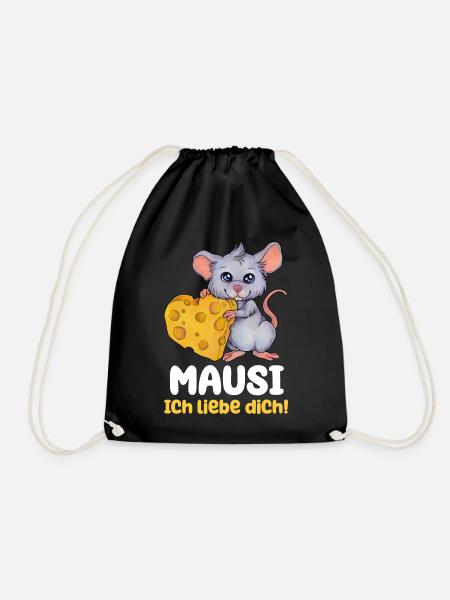 Mausi ich liebe dich Maus mit Käse Herz Geschenk - Turnbeutel - Schwarz