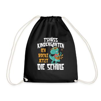 Schulkind 2023 Dino Tshüss Kindergarten - Turnbeutel - Schwarz - Vorne