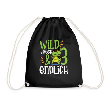 Wild Frech & endlich 3 dritter Geburtstag - Turnbeutel - Schwarz - Vorne