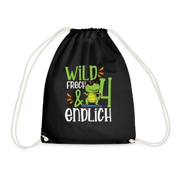 Wild Frech & endlich 4 vierter Geburtstag - Turnbeutel - Schwarz - Vorne
