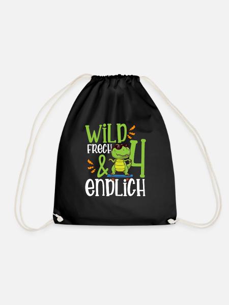 Wild Frech & endlich 4 vierter Geburtstag - Turnbeutel - Schwarz