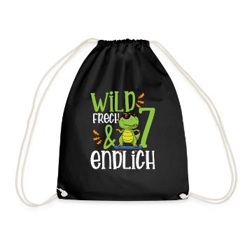 Wild Frech & endlich 7 siebter Geburtstag - Turnbeutel - Schwarz - Vorne