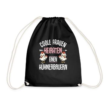 Frau von Hühnerbauer Huhn Hühnerbäuerin - Turnbeutel - Schwarz - Vorne