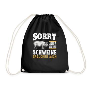 Landwirt Schwein Schweinebauer Spruch - Turnbeutel - Schwarz - Vorne