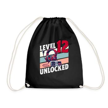 12TH BIRTHDAY BOY RETRO GAMER GAMING LEVEL - Drawstring Bag - black - Front