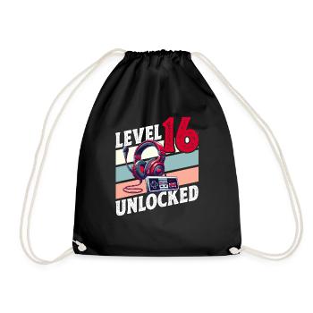 16TH BIRTHDAY BOY RETRO GAMER GAMING LEVEL - Drawstring Bag - black - Front