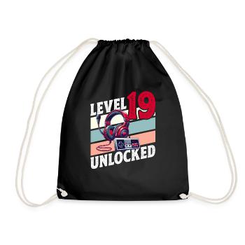 19TH BIRTHDAY BOY RETRO GAMER GAMING LEVEL - Drawstring Bag - black - Front
