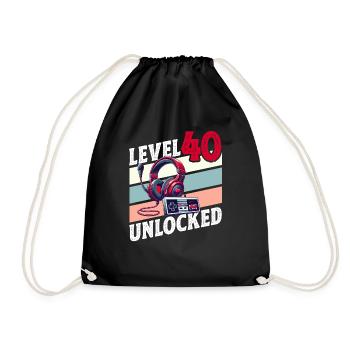 40TH BIRTHDAY MAN RETRO GAMER GAMING LEVEL - Drawstring Bag - black - Front