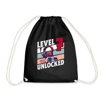 7TH BIRTHDAY BOY RETRO GAMER GAMING LEVEL - Drawstring Bag - black - Front