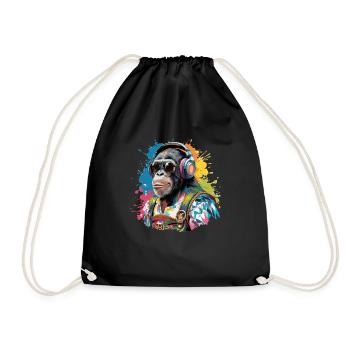Affe mit Kopfhörer Sonnenbrille Tracht - Turnbeutel - Schwarz - Vorne