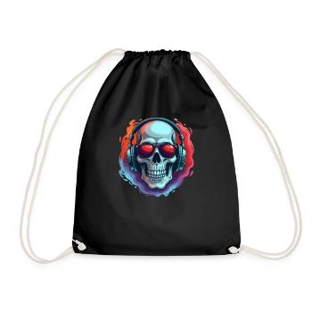 Crâne avec lunettes de soleil et casque en pop - Sac de sport léger - noir - Devant