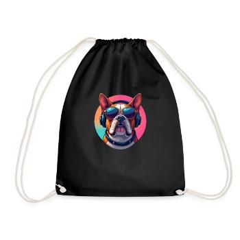 English Bulldog Sunglasses Headphones in Pop - Drawstring Bag - black - Front