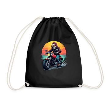 Motorcycle Skeleton Sunglasses and Headphones in Pop - Drawstring Bag - black - Front