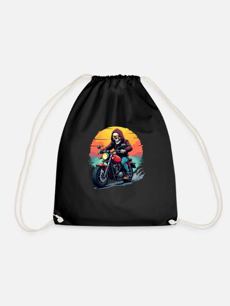 Motorcycle Skeleton Sunglasses and Headphones in Pop - Drawstring Bag - black