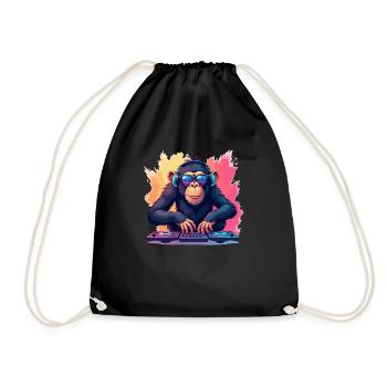 DJ Monkey Design Headphones Sunglasses Music Party - Drawstring Bag - black - Front
