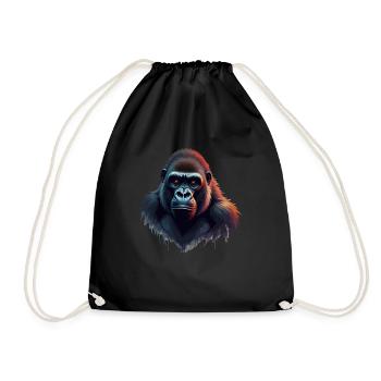 Gorilla Head Animal Motif Art Monkey Portrait - Drawstring Bag - black - Front