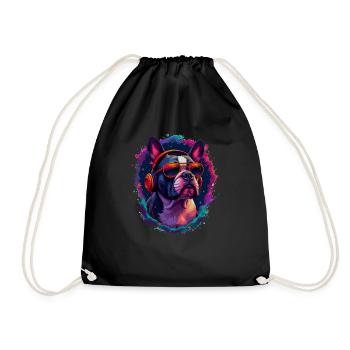 Bouledogue avec lunettes de soleil Motif animalier Art - Sac de sport léger - noir - Devant