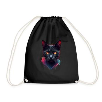 Katzen Kunst Tier Wasserfarben Motiv Katze - Turnbeutel - Schwarz - Vorne