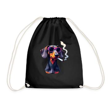 Teckel avec lunettes de soleil motif animal fumant - Sac de sport léger - noir - Devant