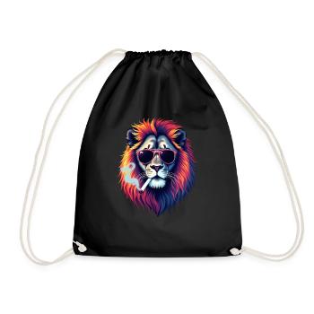 Lion with Sunglasses Animal Motif Smoking Lion - Drawstring Bag - black - Front