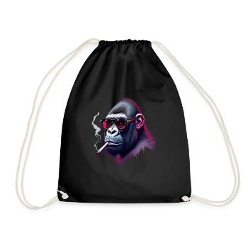 Gorilla with sunglasses animal smoking gorilla - Drawstring Bag - black - Front