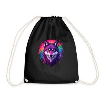 Wolf Bunte Kunst Kunstwerk Tier Motiv Wolf - Turnbeutel - Schwarz - Vorne