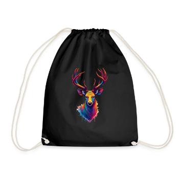 Deer Colorful Art Artwork Animal Motif Deer - Drawstring Bag - black - Front