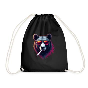 Bear with Sunglasses Animal Motif Smoking Bear - Drawstring Bag - black - Front