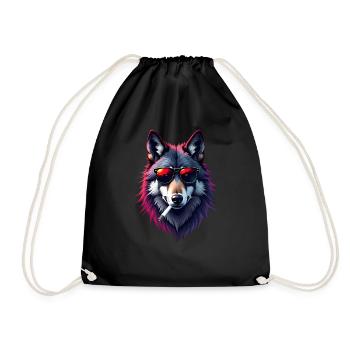 Wolf mit Sonnenbrille Tier Motiv rauchender Wolf - Turnbeutel - Schwarz - Vorne