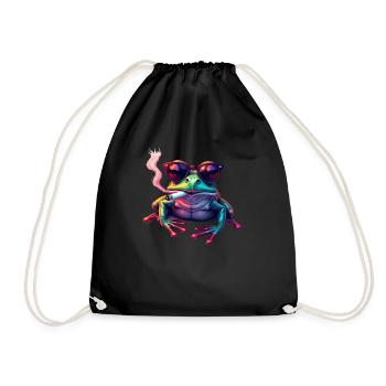 Frog with sunglasses animal motif smoking - Drawstring Bag - black - Front