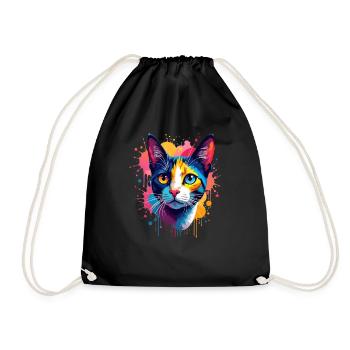 Cat Colorful Art Artwork Cat Owner Animal - Drawstring Bag - black - Front